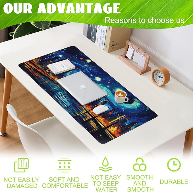 Eflxamz Desk Pad, City Starry Night Desk Mat, Abstract Oil Painting Large - Image 4