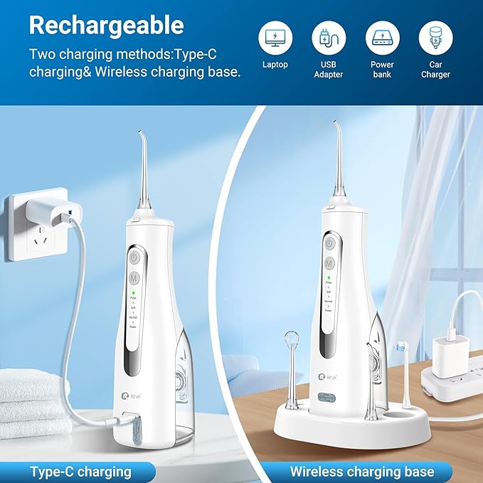 R REVA Cordless Water Flosser for Teeth, Gums & Braces – 4 Modes, 300ML Tank - Image 4