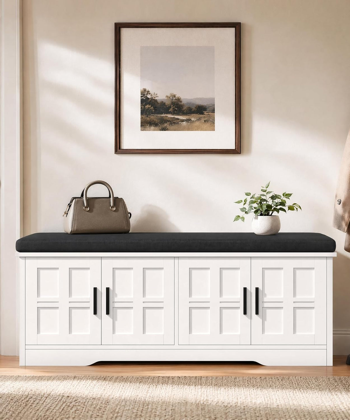 akxomel 47.2" shoe storage bench 4 doors wooden, main product view