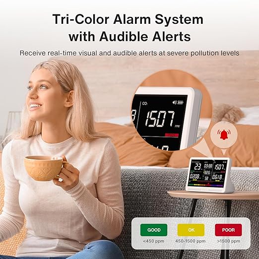 16 in 1 Air Quality Monitor Indoor 7" Display 9 AQI+7 AQI Alerts, CO2 Monitor - Image 3