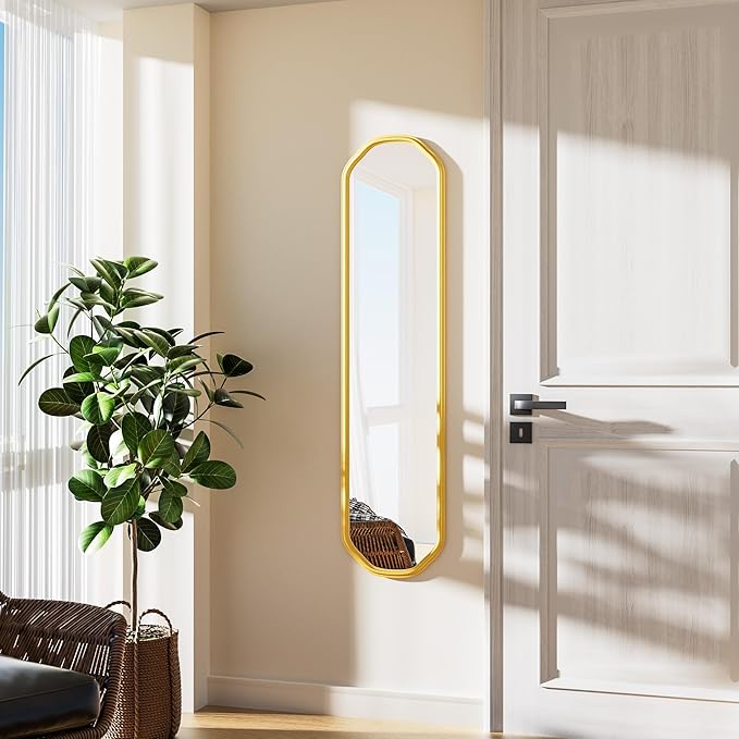 Modern Slim Wall Decor Mirror 10"x44" Gold by FerytangeHome