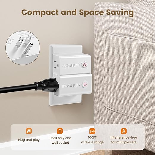 SURAIELEC Remote Control Outlet, Wireless Remote Light Switch, 100 FT, No - Image 3