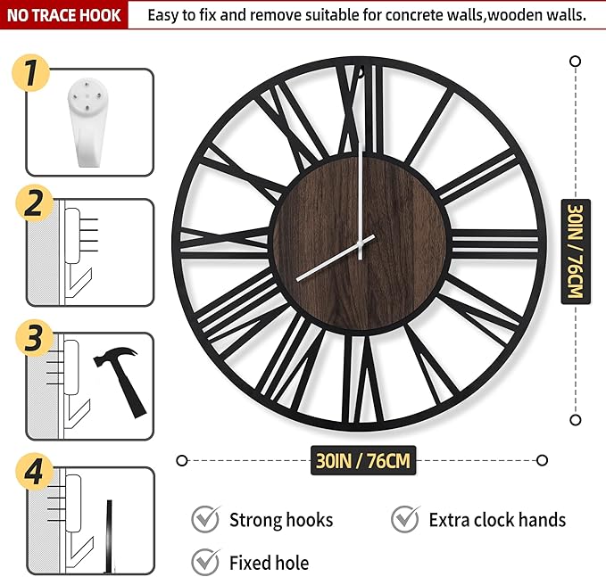 LEIKE Large Wall Clocks with Night Light Battery Operated, Silent Non Ticking - Image 3