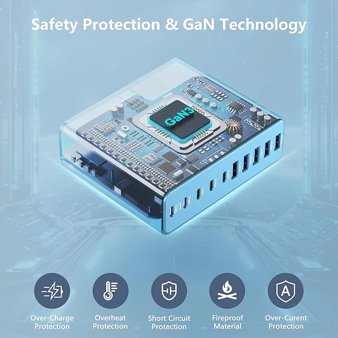 320W USB C Charger Block, 10-Port USB C Charging Station GaN III PD 65W PC - Image 5