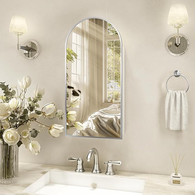 Silver Medicine Cabinet with Mirror, Arched Bathroom Cabinet Left or Right by FunFurnitureFollowLife