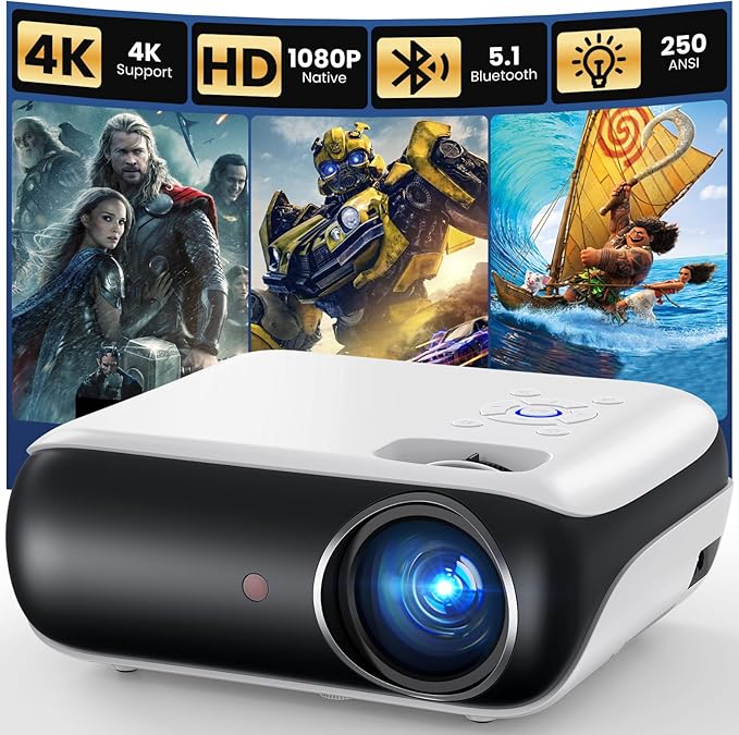 HAPPRUN Native 1080P Bluetooth Mini Projector, Full HD Portable Outdoor Movie by HAPPRUN