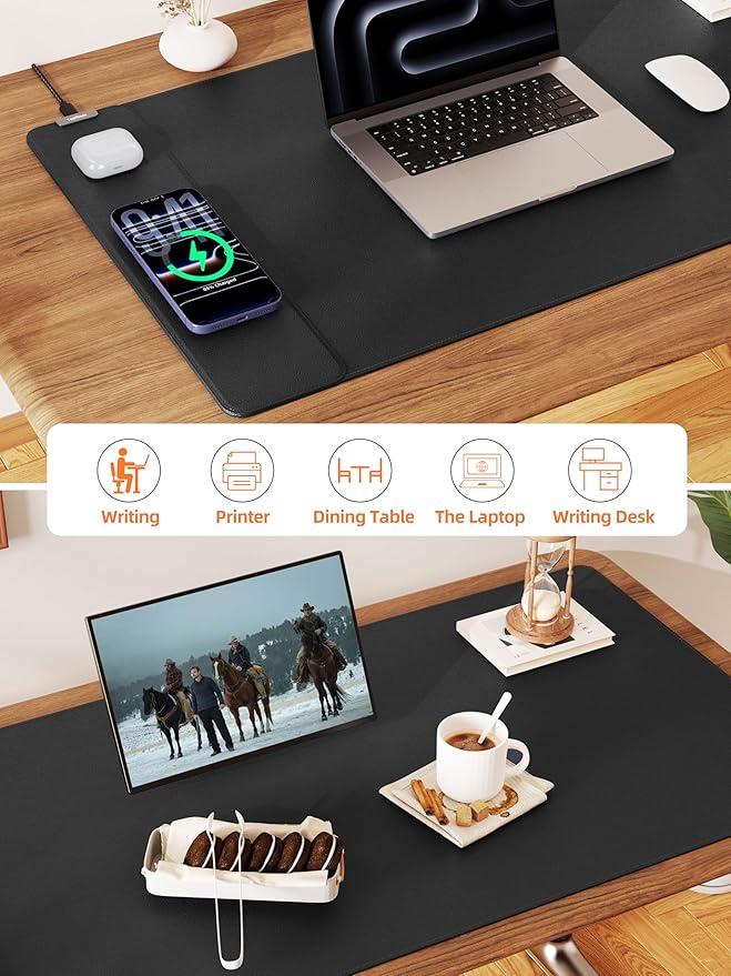 TopMade Mouse Pad with 15W Wireless Charging, XXL Large Leather Desk Mat - Image 6