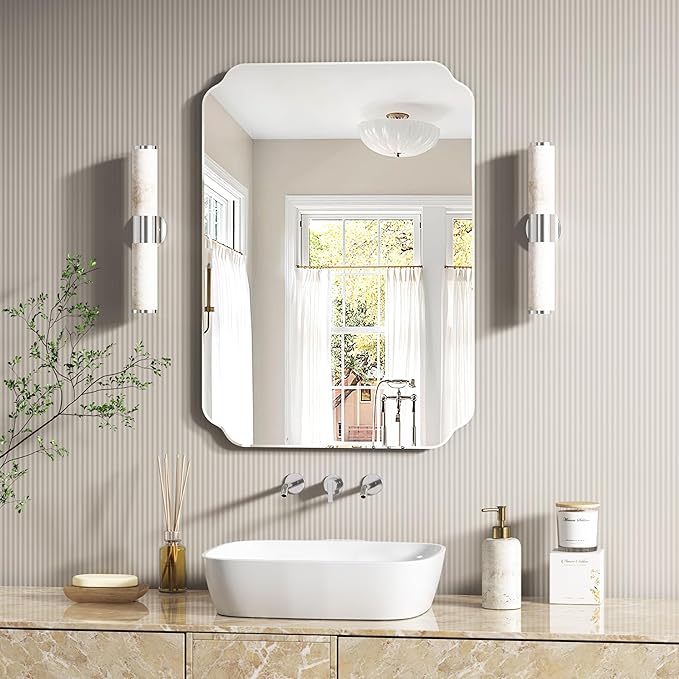 Bathroom Mirrors for Over Sink, Frameless Mirrors for Wall, 20x28 Inch Beveled by JACUKO