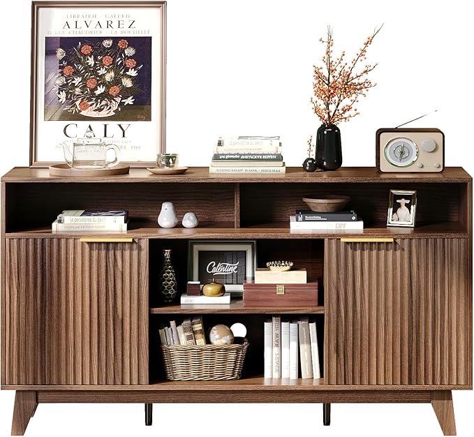 VINGLI Boho Fluted TV Stand for 70" TV, Solid Wood Entertainment Center - Image 8