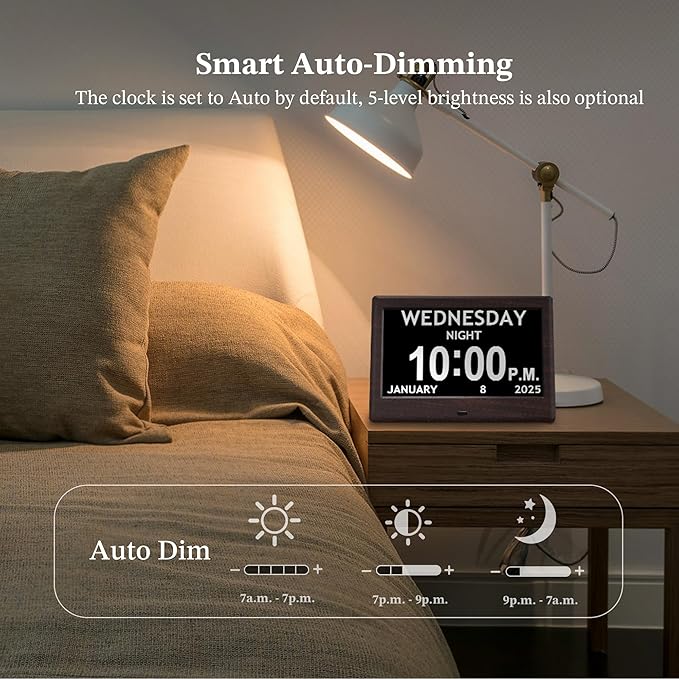 7'' Digital Clocks, 12 Reminders & 6 Alarms, Dementia Clock - Image 5
