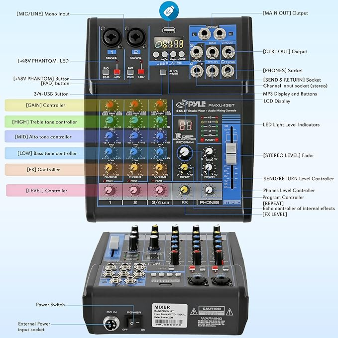 Pyle Professional 4 Channel Audio Mixer - Image 2
