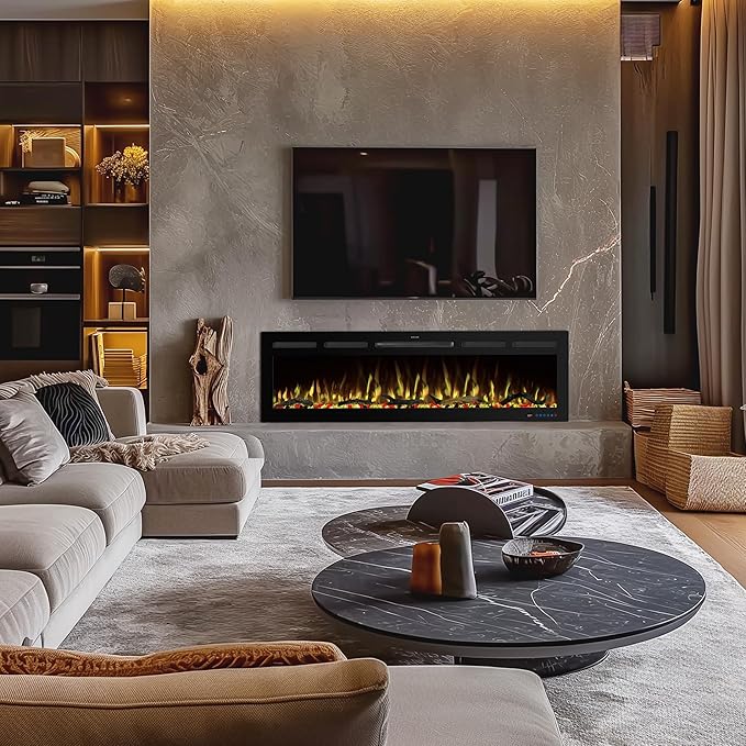 60" WiFi Electric Fireplace Inserts, Recessed and Wall Mounted Fireplace Heater - Image 8