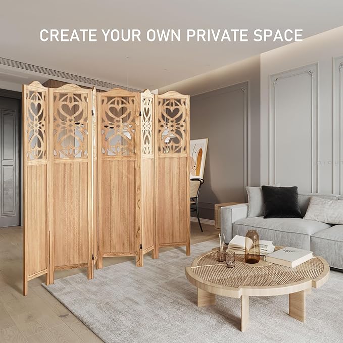 ALeesing 6 Panel Room Divider Fully Assembled, Carved Room Dividers and Folding - Image 9