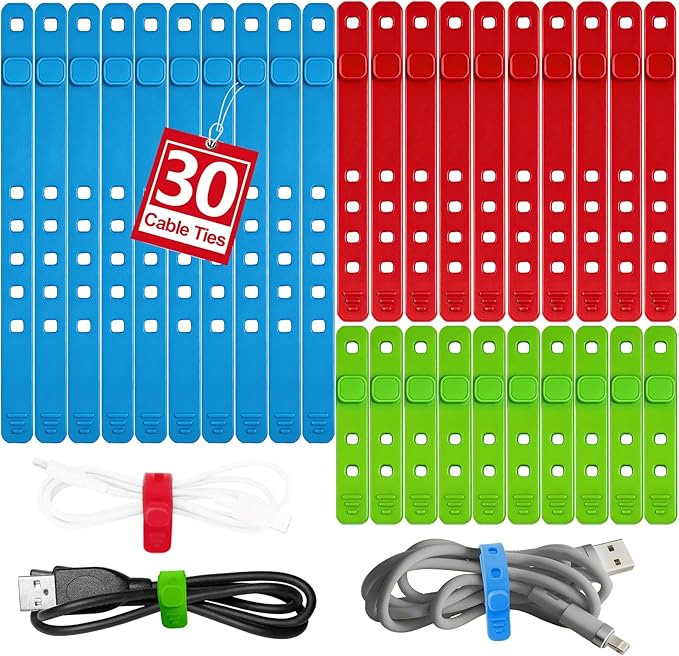 AROIC 30Pcs Reusable Silicone Cable Ties, 3-Size Adjustable Cord Organizer Set by AROIC