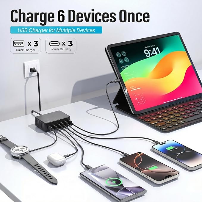 100W USB C Fast Charger, GaN III 6 Port PD+QC Multiport Charging Station - Image 7