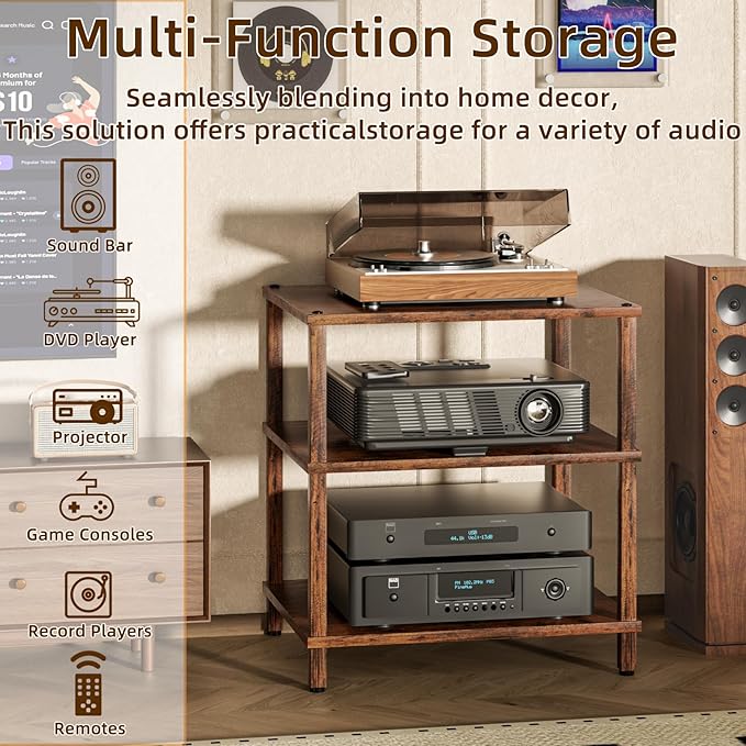 3-Tier AV Media Player Stand, Modern Stereo Cabine, Game Console Shelf - Image 5