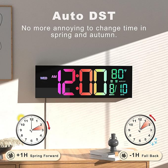 JALL 16" Large Digital Wall Clock, RGB Color - Image 6