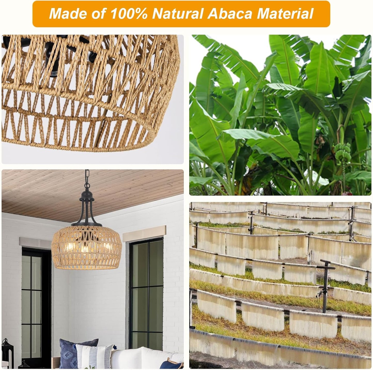 HMVPL Farmhouse Chandelier for Dining Room, 3-Light Boho Rattan Chandelier Light Fixture Ceiling Hanging with Woven Lampshade, Small Wicker Coastal Pendant Light for Kitchen Bedroom Island Hallway