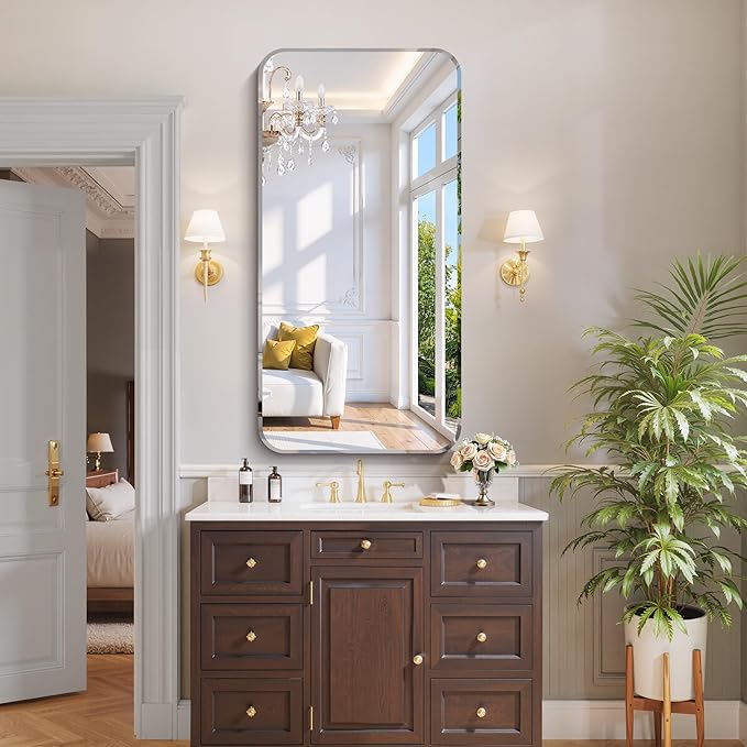 CILIBER Frameless Mirror, 24x48 Beveled Bathroom Mirror Rounded Corner - Image 7