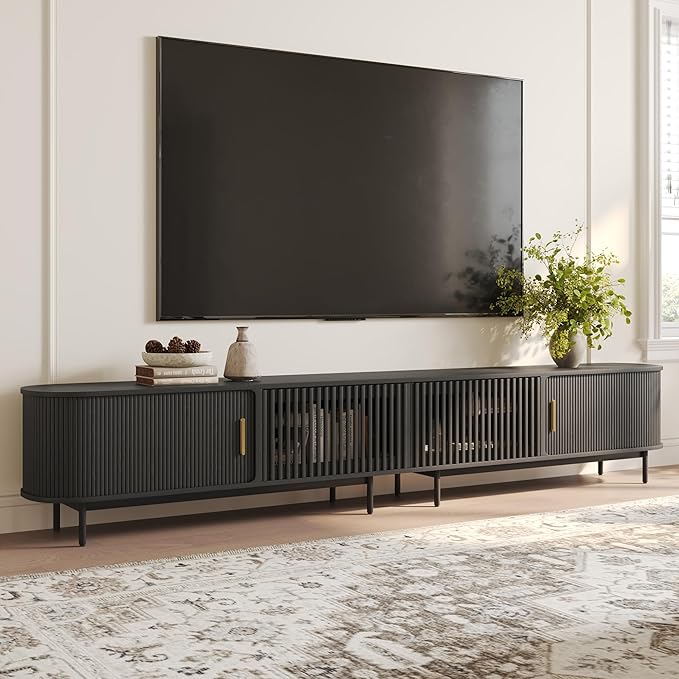 POVISON Sliding Tambour Door TV Stand, Mid Century Modern TV Console, Wood by POVISON