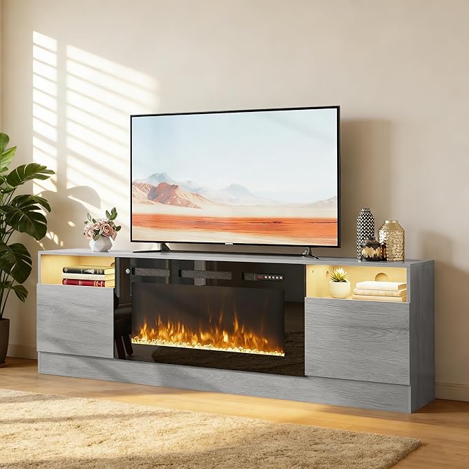 YISUFO 70" TV Stand with 36" Electric Fireplace, Large Modern Media by YISUFO