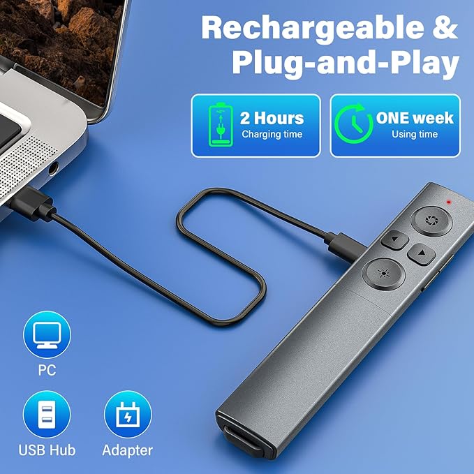 2-in-1 USB Type C Presentation Clicker, Rechargeable Wireless Presenter Remote - Image 4