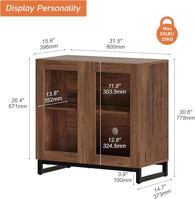 WAMPAT Modern TV Stand with Glass Doors - Image 2