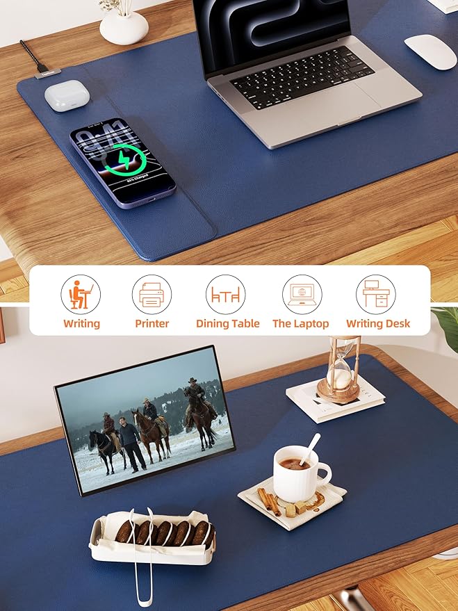 TopMade Mouse Pad with 15W Wireless Charging, XXL Large Leather Desk Mat - Image 6