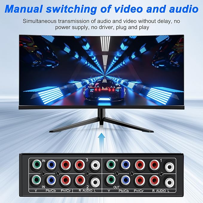 XMSJSIY Component AV Video Switch 3 in 1 Out Composite 5 RCA YPbPr RGB Selector - Image 3