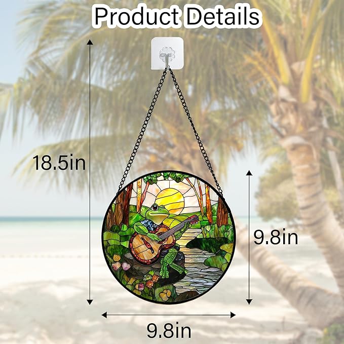 DASTOLL Stained Glass Window Hanging, Frog Playing Guitar Suncatcher Diamond - Image 4