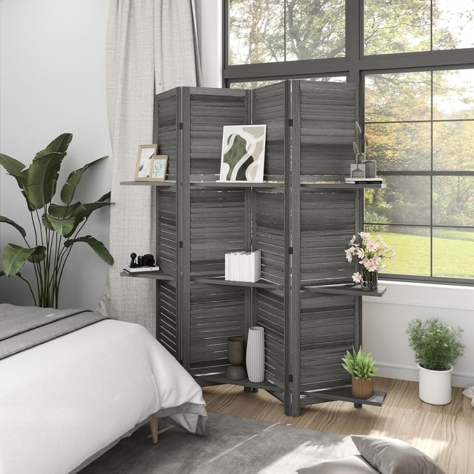 HOMCOM Room Divider, 4 Panel 67" Tall Wood Privacy Screen - Image 8