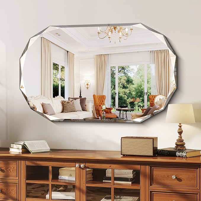 GLASHOM Frameless Bathroom Mirror, 30x48 inch Beveled Bathroom Mirror Wall - Image 9