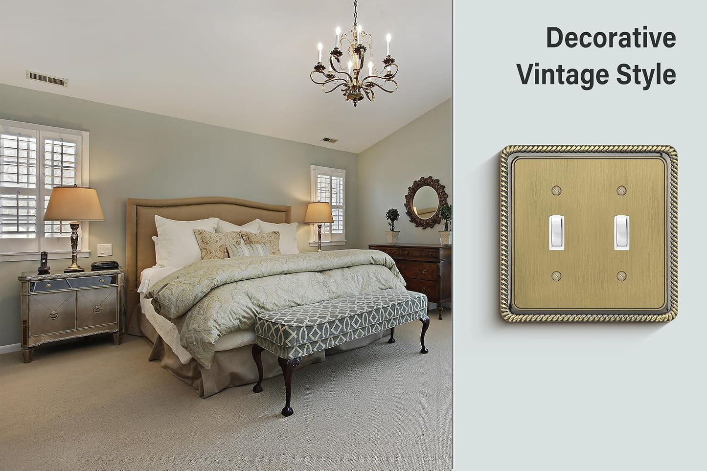Rope Edge Decorative Wall Plate Switch Plate Outlet Cover (Double Toggle, Antique Brass)