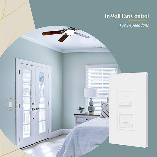 TOPGREENER Kalide Light Switch and 3-Speed Ceiling Fan Control Combo, in Wall - Image 4