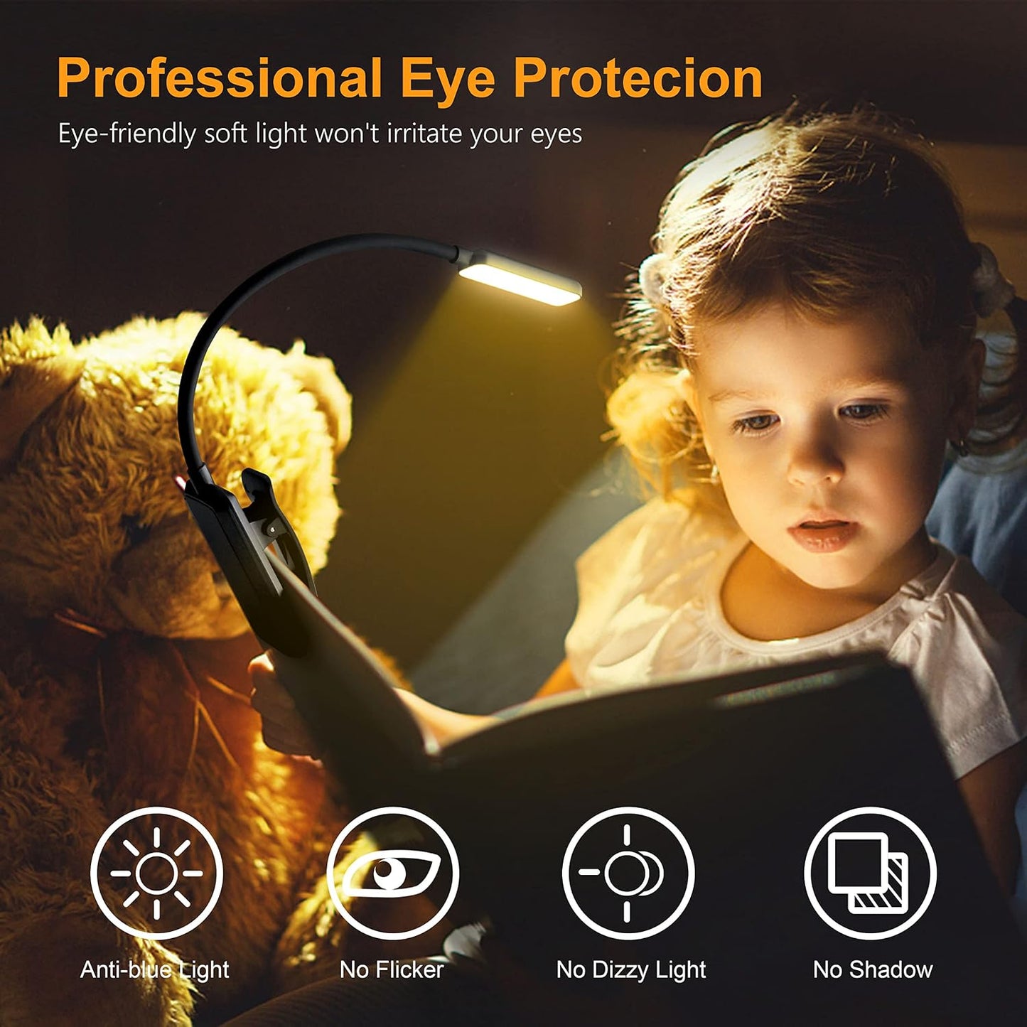 Gritin 9 LED Rechargeable Book Light for Reading in Bed | Eye Caring 3 Color Temps,Stepless Dimming Brightness,80 Hrs Runtime Small Lightweight Clip On Book Reading Light for Studying