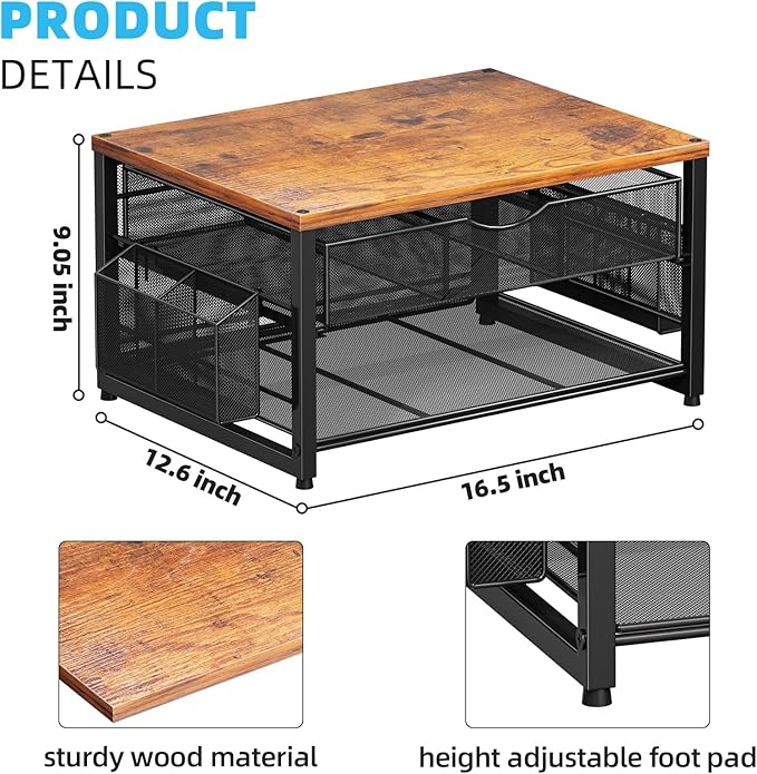 Marbrasse Wood Printer Stand for Desk, 2-Tier Desktop Printer Table for Home - Image 5