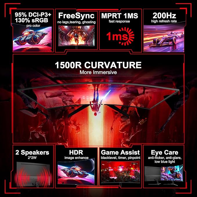 SANSUI 27 Inch Curved Gaming Monitor 200Hz 1ms - Image 2