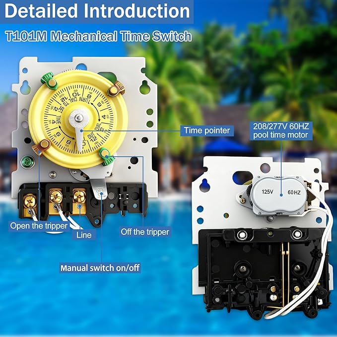T101M Pool Timer Mechanism Only, Pool Pump Timer, 120V 2HP SPST 40A Time Switch - Image 2