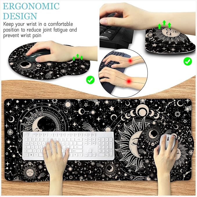 LIMKRIAN Sun Moon Mouse Pad Set Desk Mat Pad, XXL Large Gaming Mouse Pad - Image 3