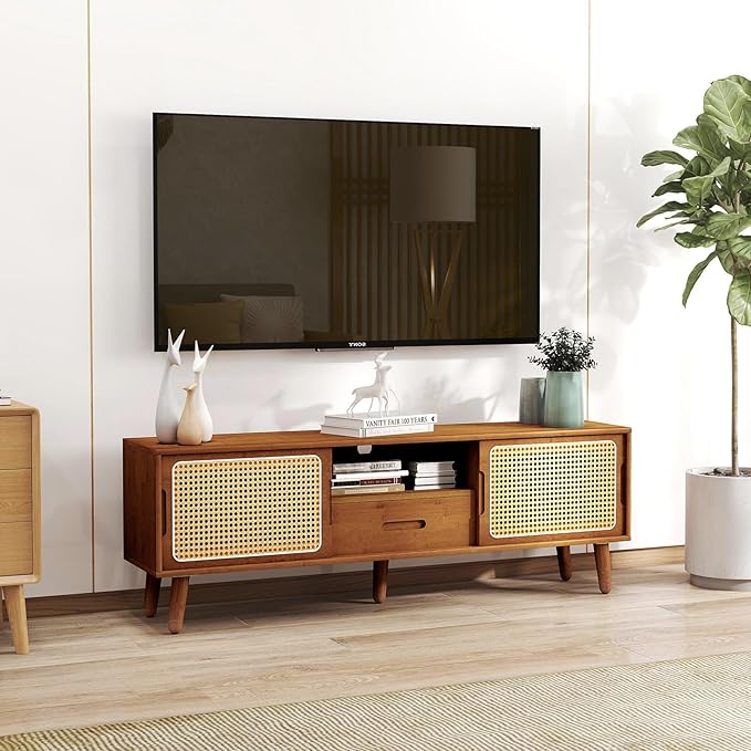 HollyHOME Bamboo TV Stand with Storage - Image 2