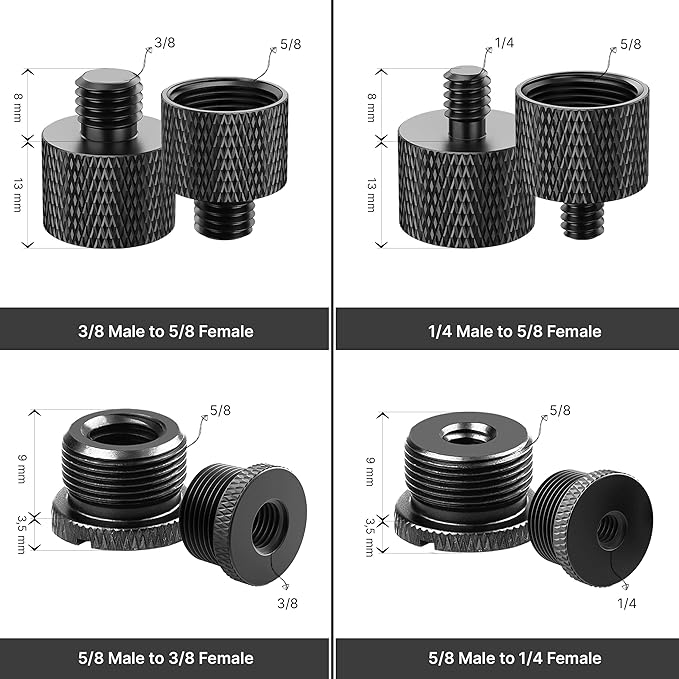 IXTECH Mic Stand Adapter Set 8 pieces Metal Microphone Stand Screw Thread - Image 2