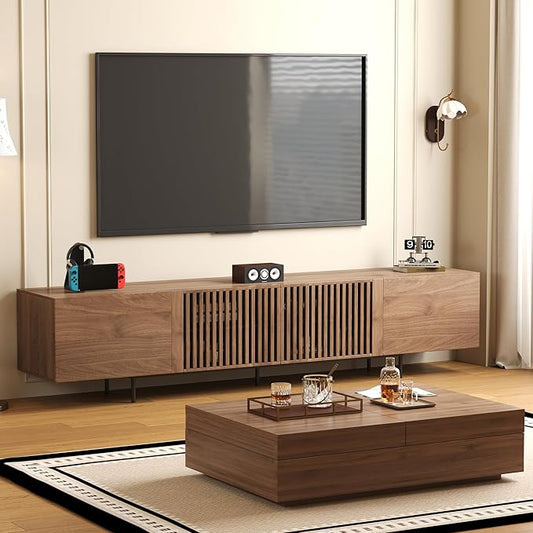 NessCarsti Mid-Century Modern TV Stand & Expandable Coffee Table Set, Walnut by NessCarsti