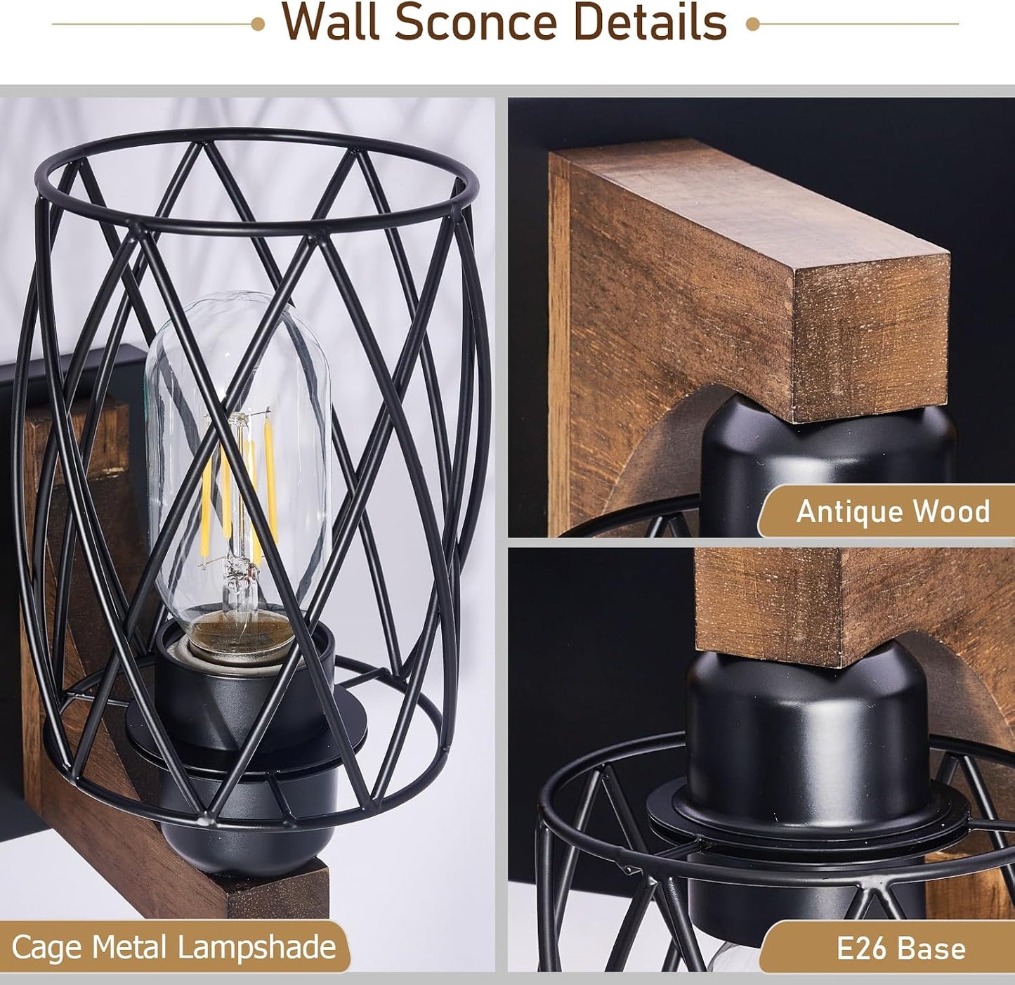 RVONOW 8-Light Farmhouse Bathroom Light Fixtures with Metal Shade | Rustic Bathroom Vanity Light with E26 Base for Bedroom Living Room Hallway, Black