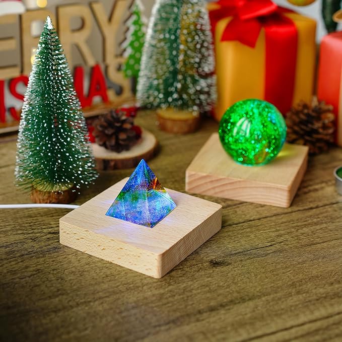 ZEERSHEE Pack 2 LED Light Base for Crystal Colorful Lights Square Wood Display - Image 6