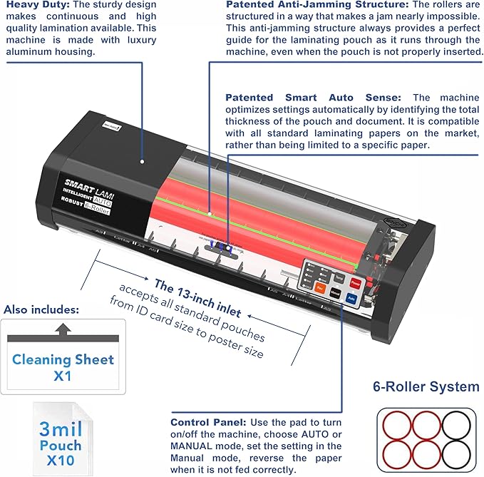 SINCHI 6-Roller Auto Sense Laminator, 13-Inch 3–10 Mil Thermal Machine - Image 3