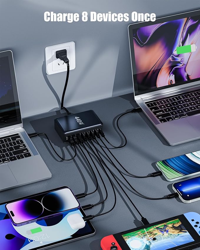 440W USB C Charger Block, 8-Port USB C Charging Station GaN IV Travel - Image 2