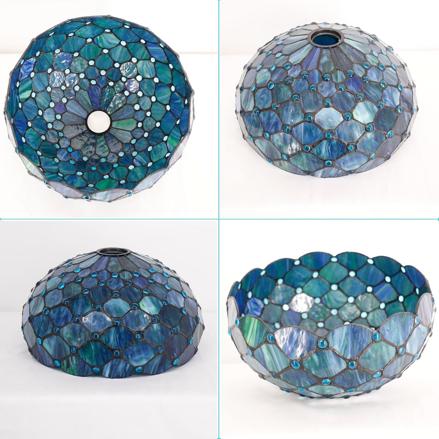 12 Inch Tiffany Lamp shade Replacement Only(Blue) | Stained Glass Lampshade Only 1-5/8-Inch Fitter Opening for Arched Floor Lamp, Torchiere Lamp, Pendant Light