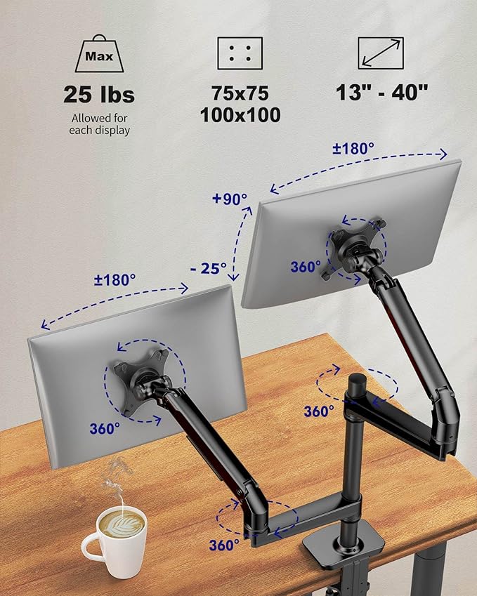 Ergounion Dual Monitor Mount, Holds Screens up to 40 Inches and 25 lbs - Image 7