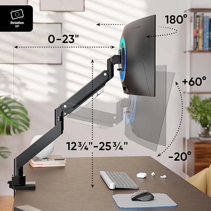 ONKRON Heavy Duty Monitor Arm for 17-57 Inch Screens up to 59.4 lbs, Ultrawide - Image 2