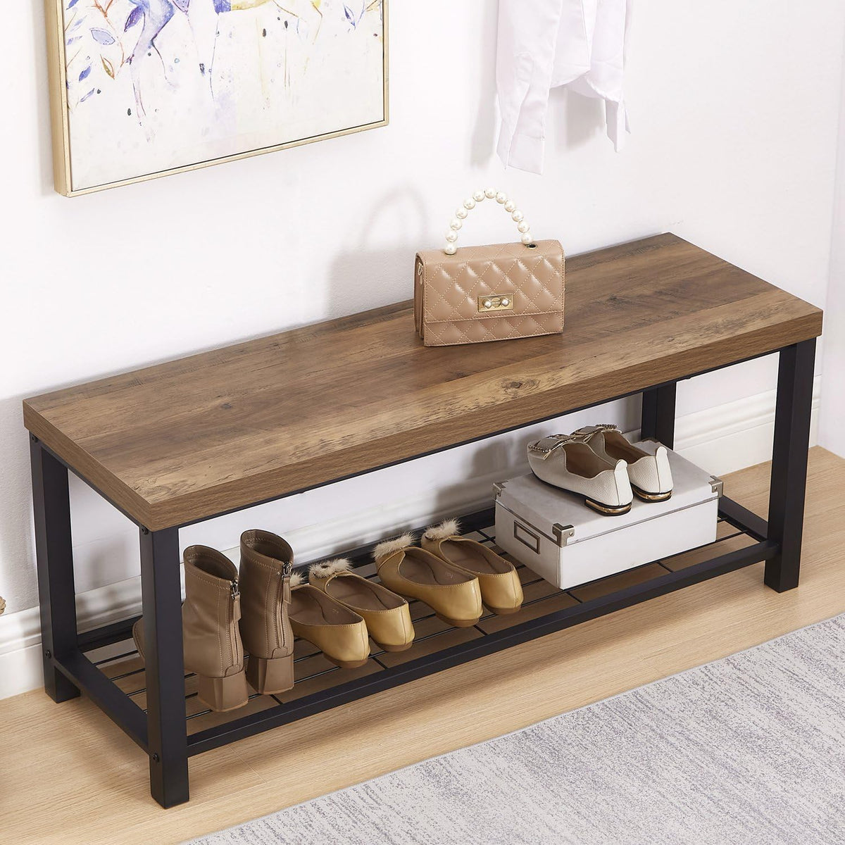 foluban entryway bench, modern shoe storage bench, rustic, main product view
